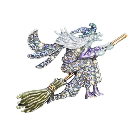 Vintage Kirks Folly Gold Tone AB Rhinestone Halloween Witch Brooch (5962) - Picture 1 of 3
